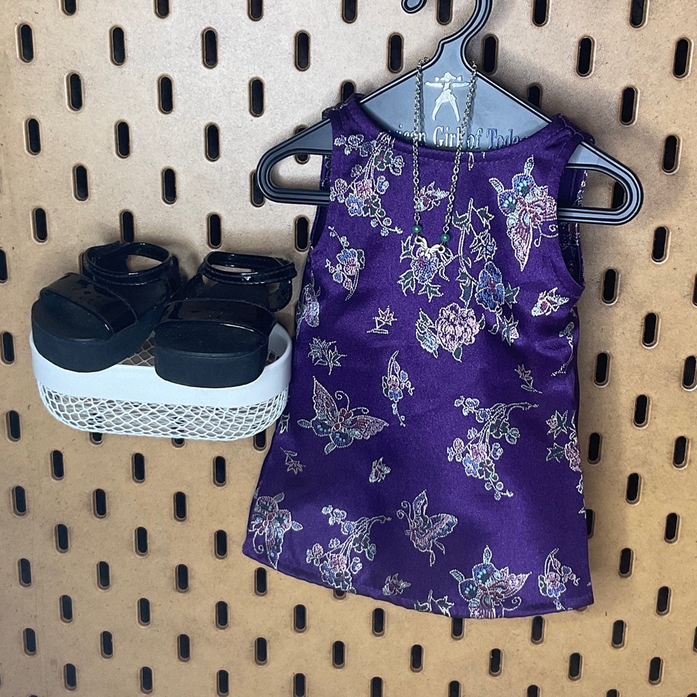 American Girl doll outfit - Karaoke outfit - purple dress with black sandals